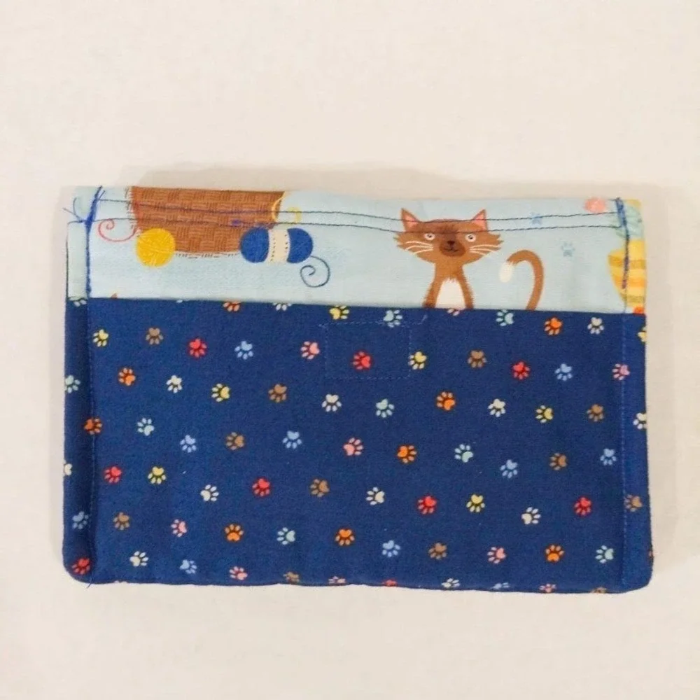 Handmade Fabric Cat Print Crossbody Bag Blue Kitten Paw Print Small Shoulder Bag